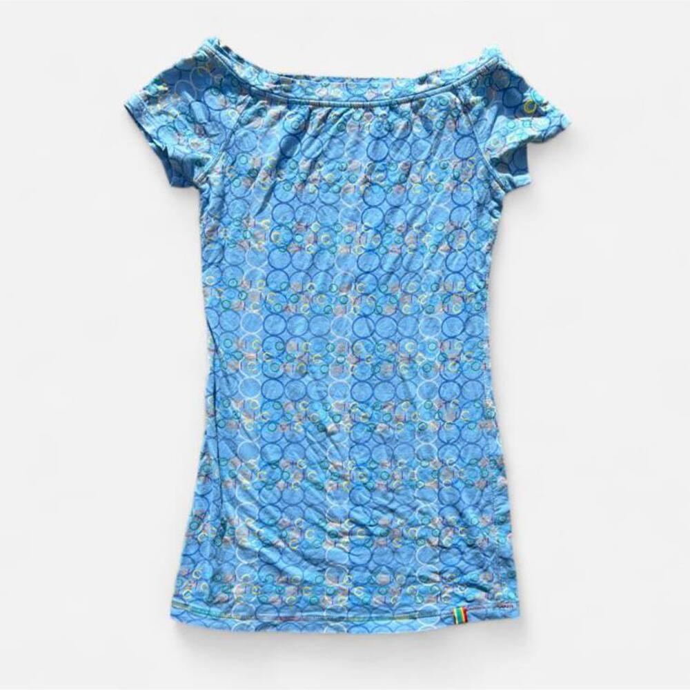 Coogi Y2K Logi Print Off Shoulder Micro Mini Dress